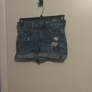 Old Navy 4 Medium Wash Distressed High Rise O.G. Straight Jean Shorts